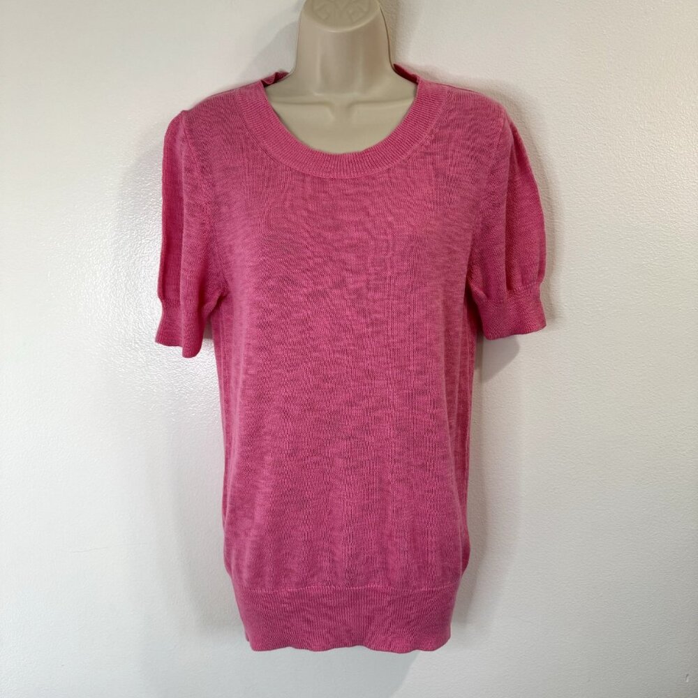 J. Crew Sweater Shirt Size L Hot Pink Knit Short Sleeves Crewneck Cotton Beach